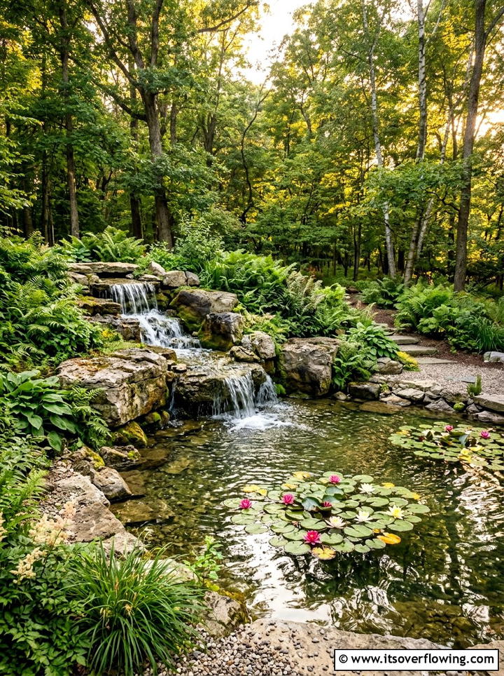 Backyard pond waterfall - 25 backyard ideas with water feature