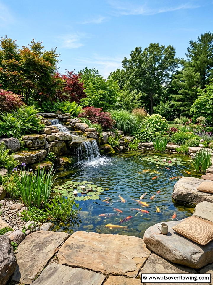 Backyard pond with waterfall - 25 garden ideas with fountain