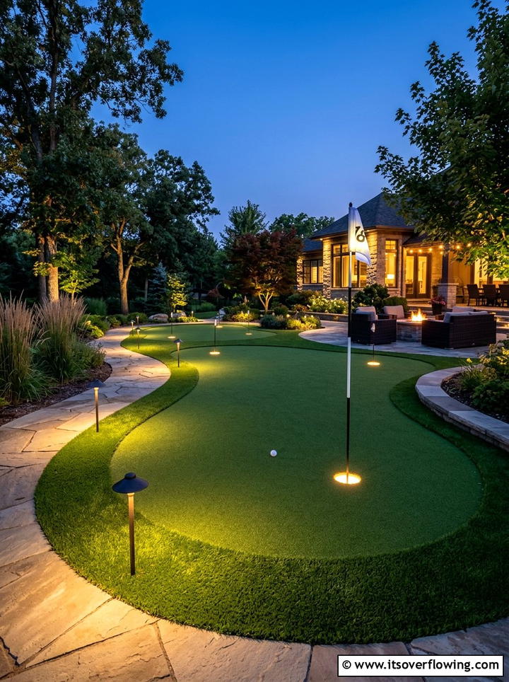 Backyard putting green with lighting - 25 backyard ideas with putting green