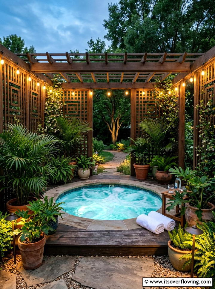 Backyard spa lattice enclosure - 25 backyard ideas with lattice wall