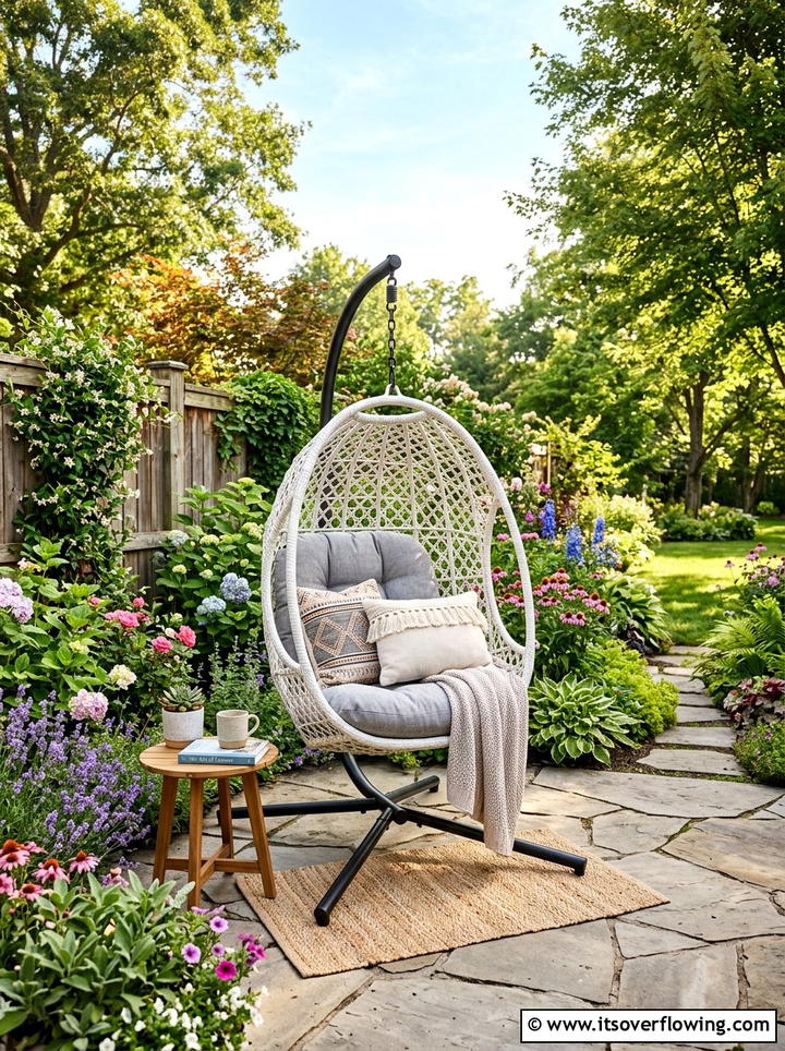 Backyard swing chair setup - 25 backyard ideas with reading nook