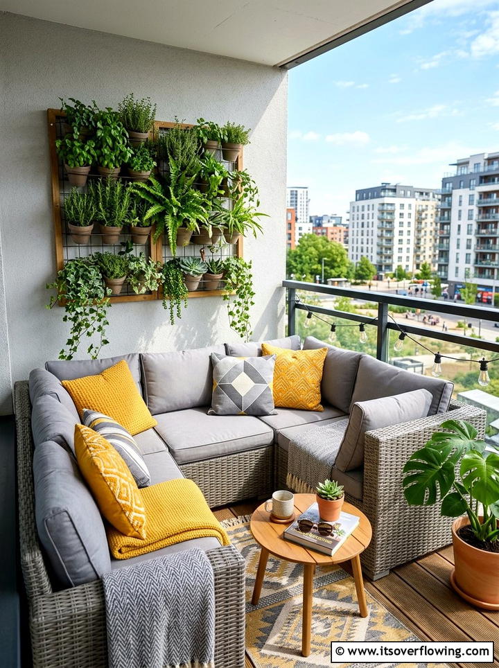 Balcony Corner Sofa - 25 garden decor ideas with throw pillows
