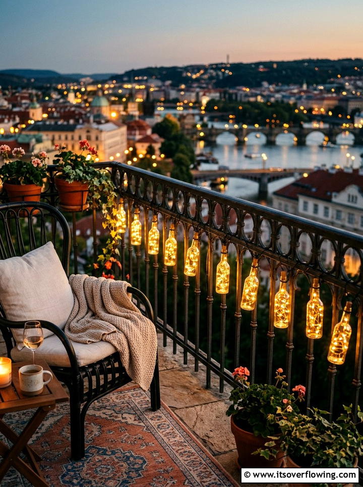 Balcony Railing Bottle Light - 25 garden ideas with bottle lights