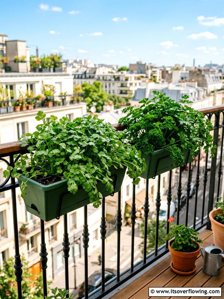 Balcony Railing Planter - 25 small garden ideas with herbs
