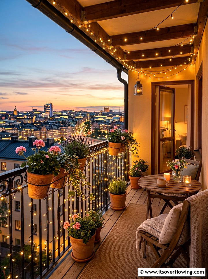 Balcony String Lights - 25 cheap garden ideas with string lights