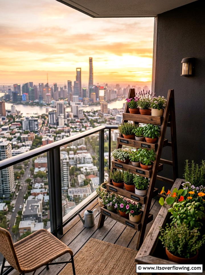 Balcony ladder planter - 25 creative garden ideas with ladder planters