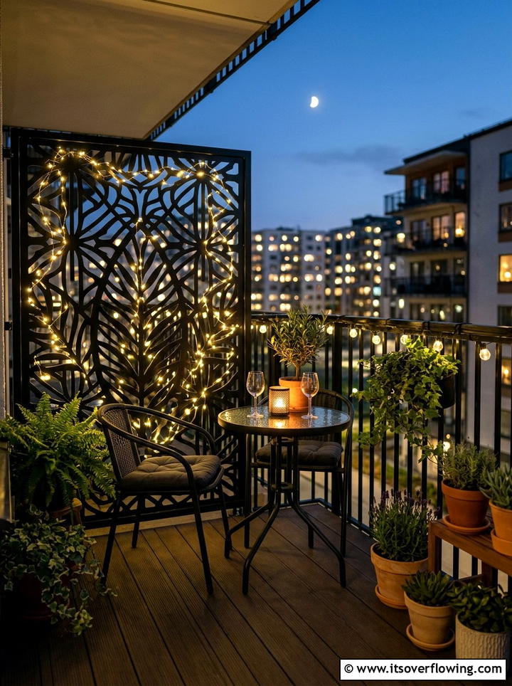 Balcony privacy screen lights - 25 backyard decorating ideas with holiday lights