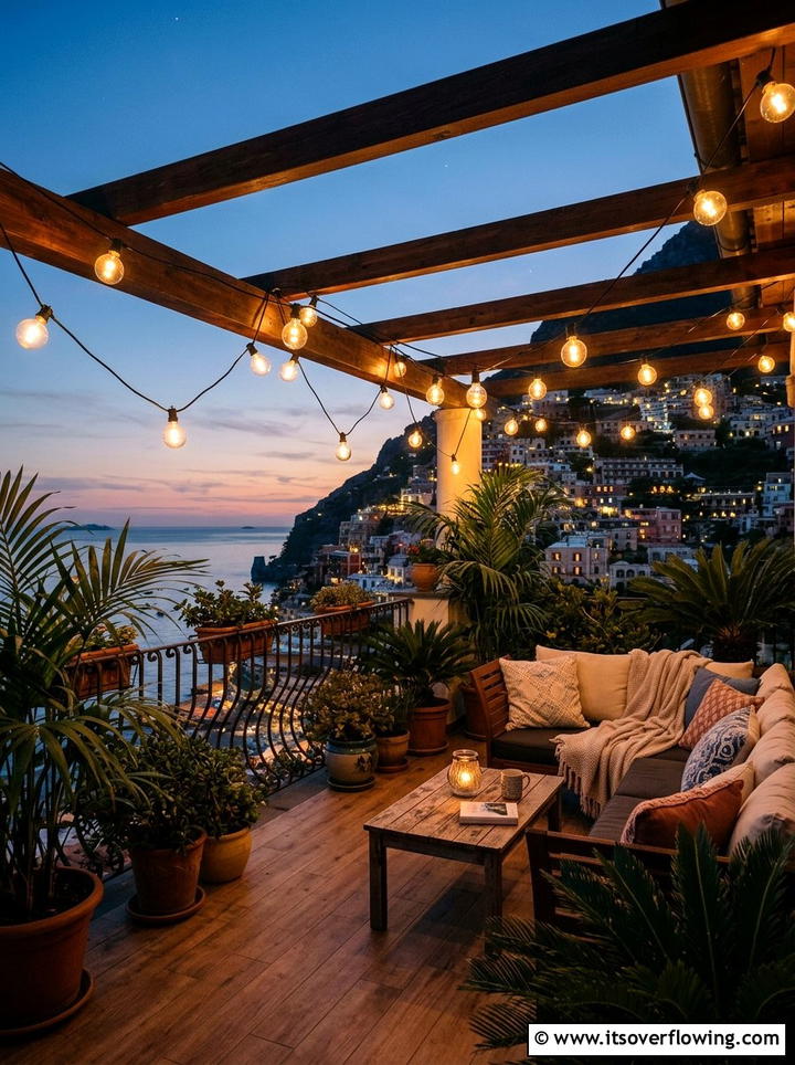 Balcony string lights - 25 garden decor ideas for apartments