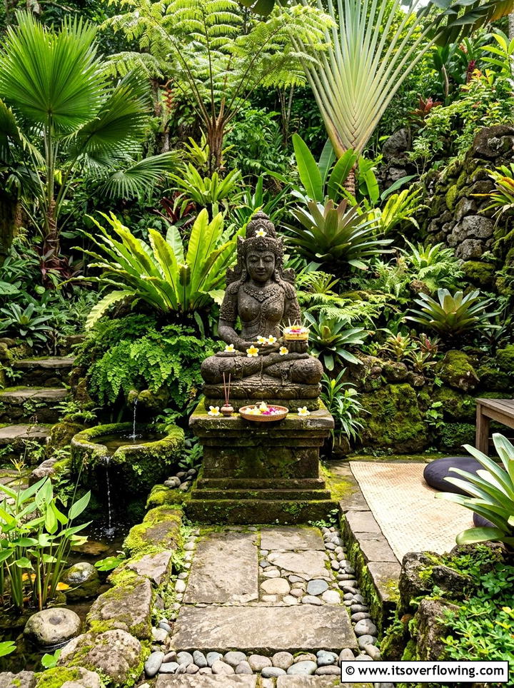 Bali Stone Statue - 25 garden decor ideas for tropical gardens