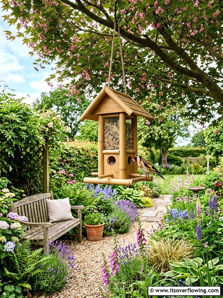 Bamboo Bird Feeder - 25 garden decor ideas with bamboo accents