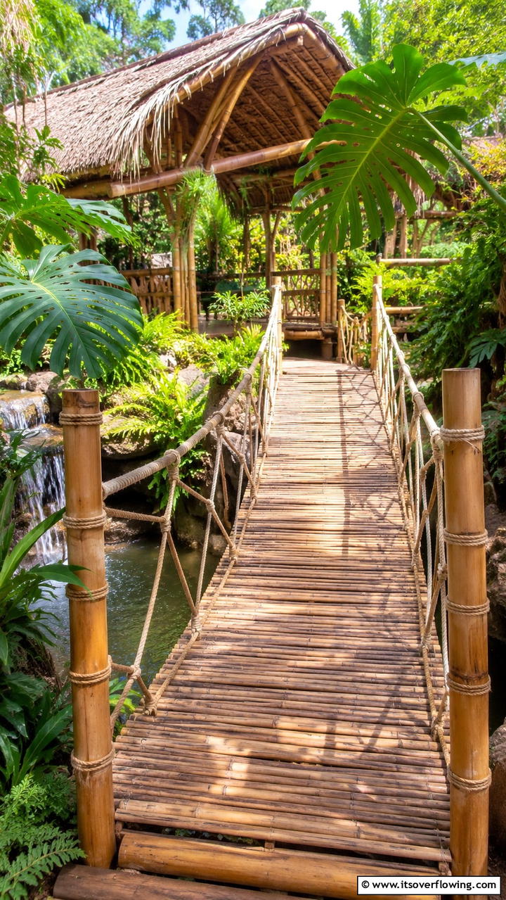 Bamboo Bridge with Rope Railings - 20 Garden Bridge Ideas for a Serene Backyard
