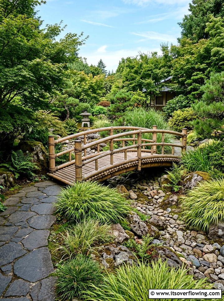 Bamboo Footbridge - 25 garden decor ideas with bamboo accents