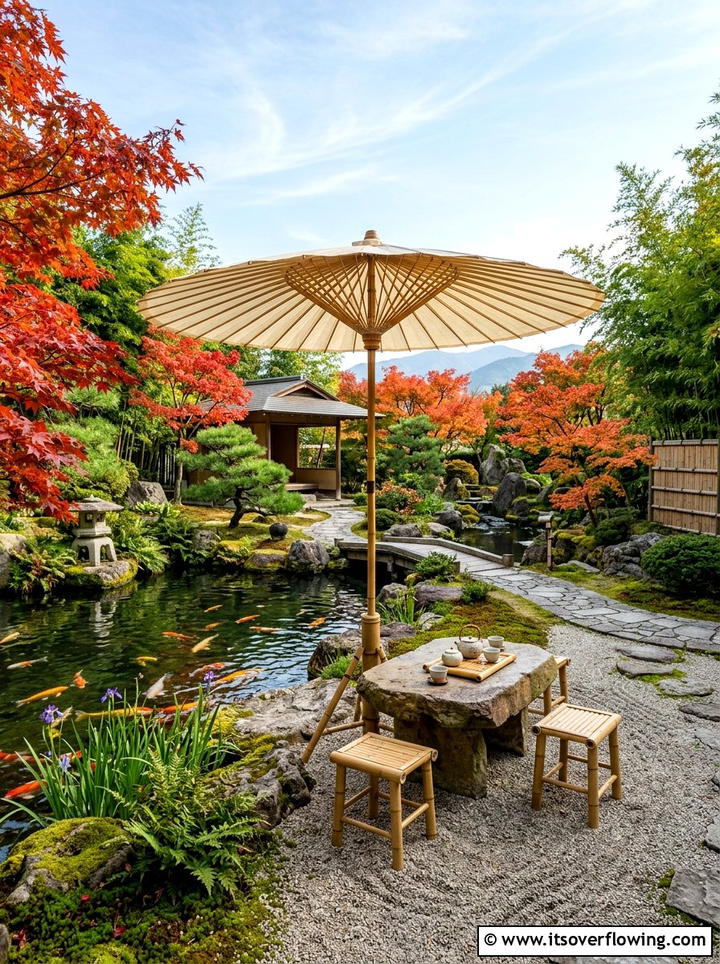 Bamboo Garden Parasol - 25 garden decor ideas with umbrellas