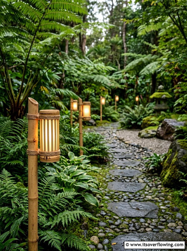 Bamboo Garden Path Lights - 25 backyard decorating ideas with pathway lights