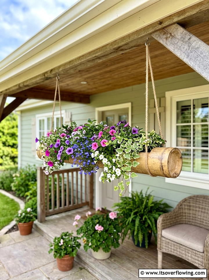 Bamboo Hanging Basket - 25 garden ideas with bamboo projects