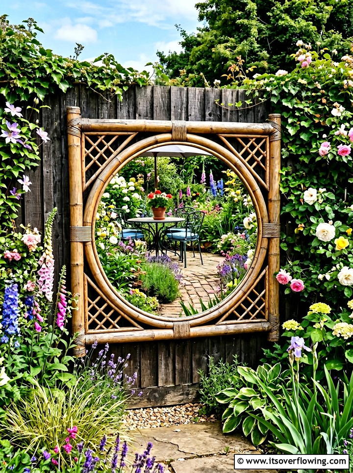 Bamboo Outdoor Mirror - 25 garden decor ideas with bamboo accents
