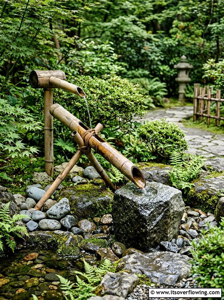 Bamboo Pipe Waterfall - 25 garden ideas with waterfall