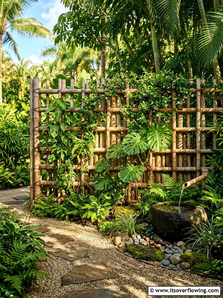 Bamboo Pole Lattice Wall - 25 upcycled garden ideas with trellis walls