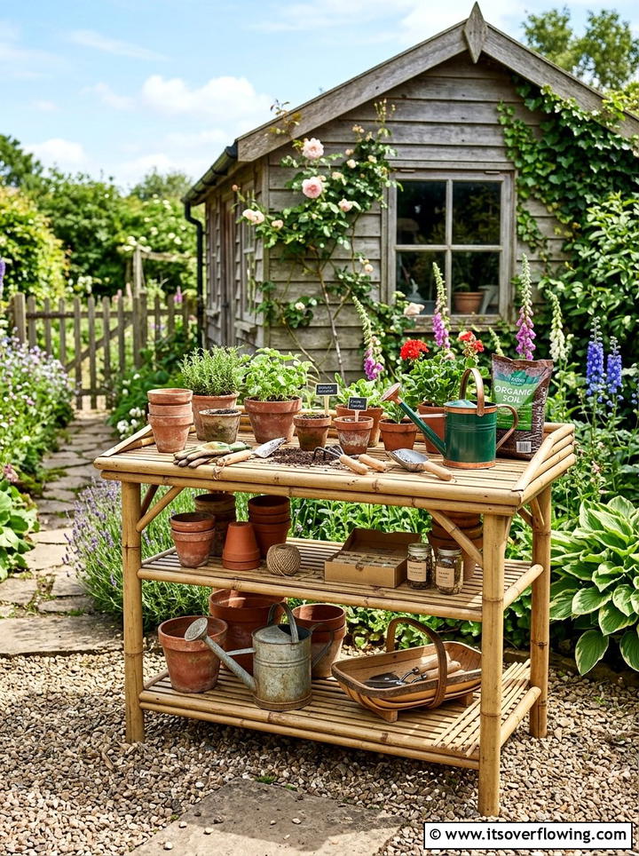 Bamboo Potting Bench - 25 garden ideas with bamboo projects