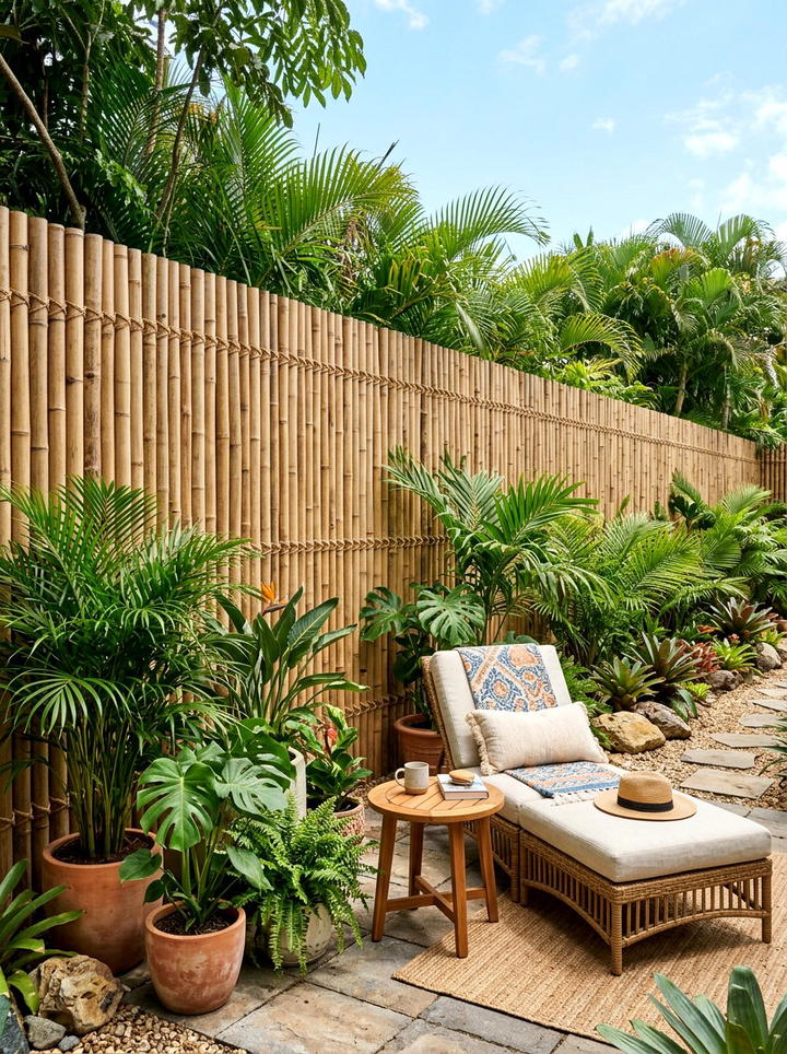 Bamboo Privacy Fence - 25 backyard decorating ideas with boho accents