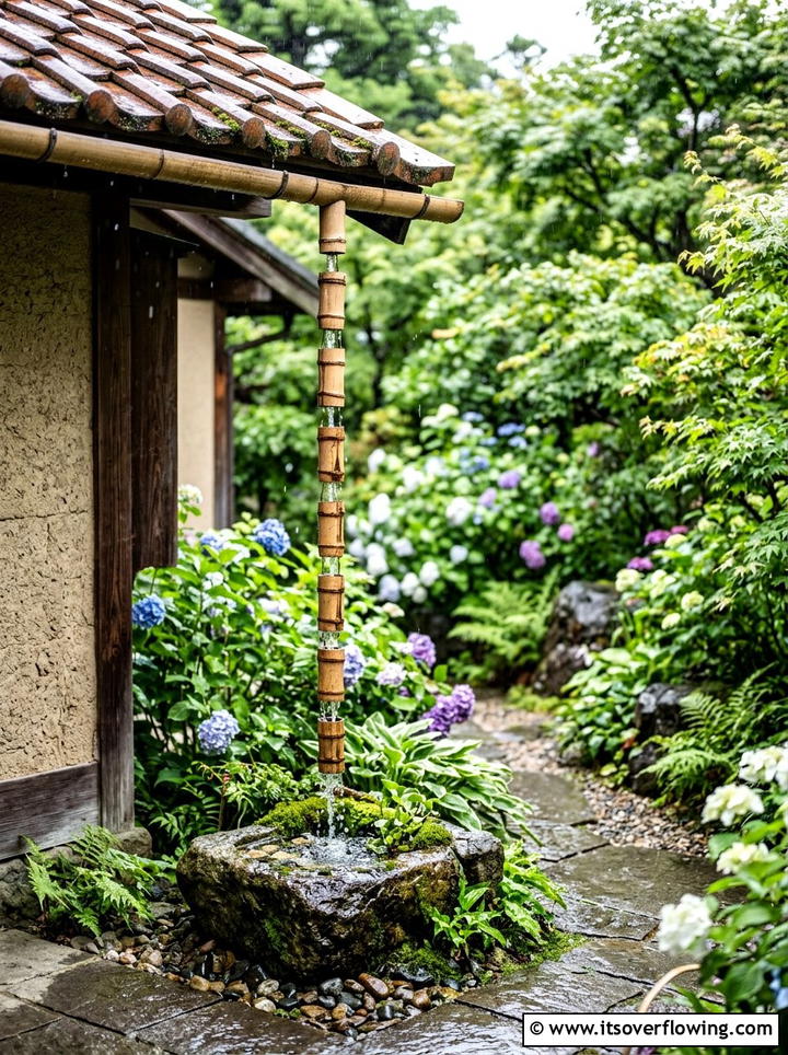 Bamboo Rain Chain - 25 garden decor ideas with bamboo accents