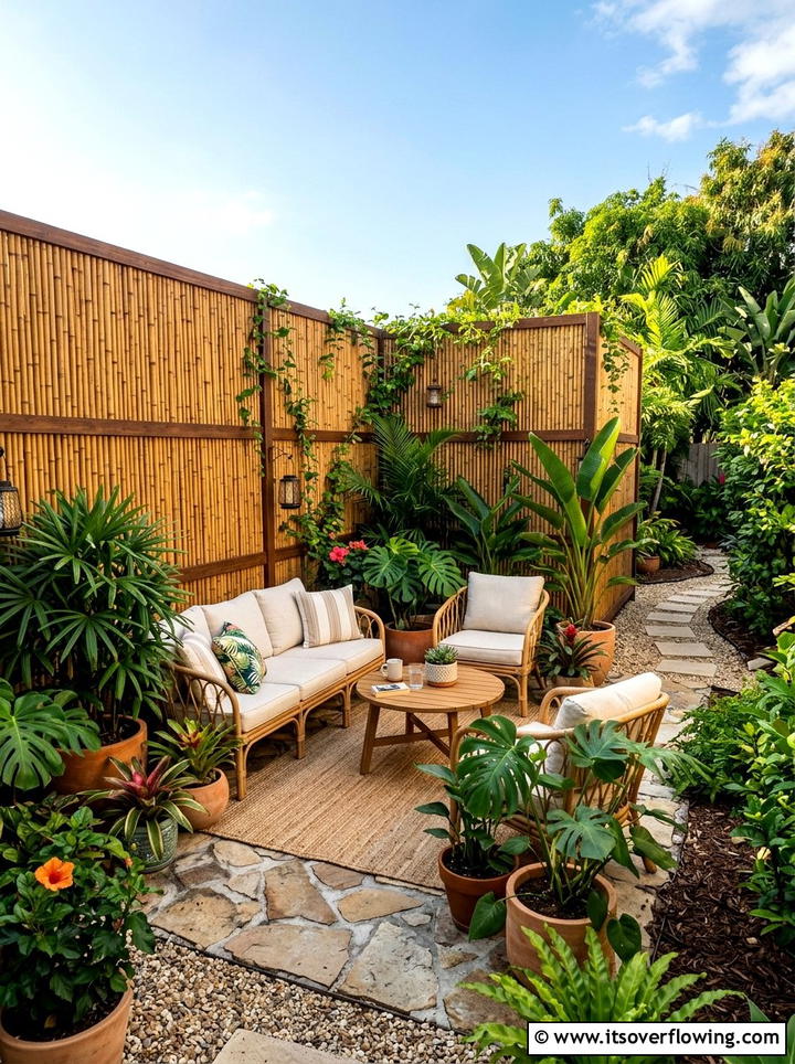 Bamboo Screen Fence - 25 cheap garden ideas with no grass landscaping