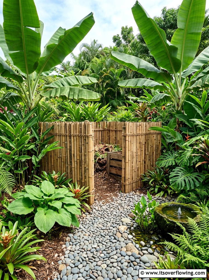 Bamboo Screened Compost Corner - 25 garden ideas with compost bins