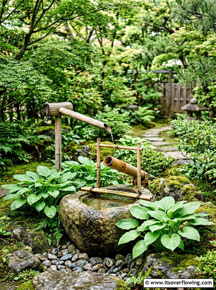 Bamboo Shishi Odoshi - 25 garden decor ideas for zen gardens