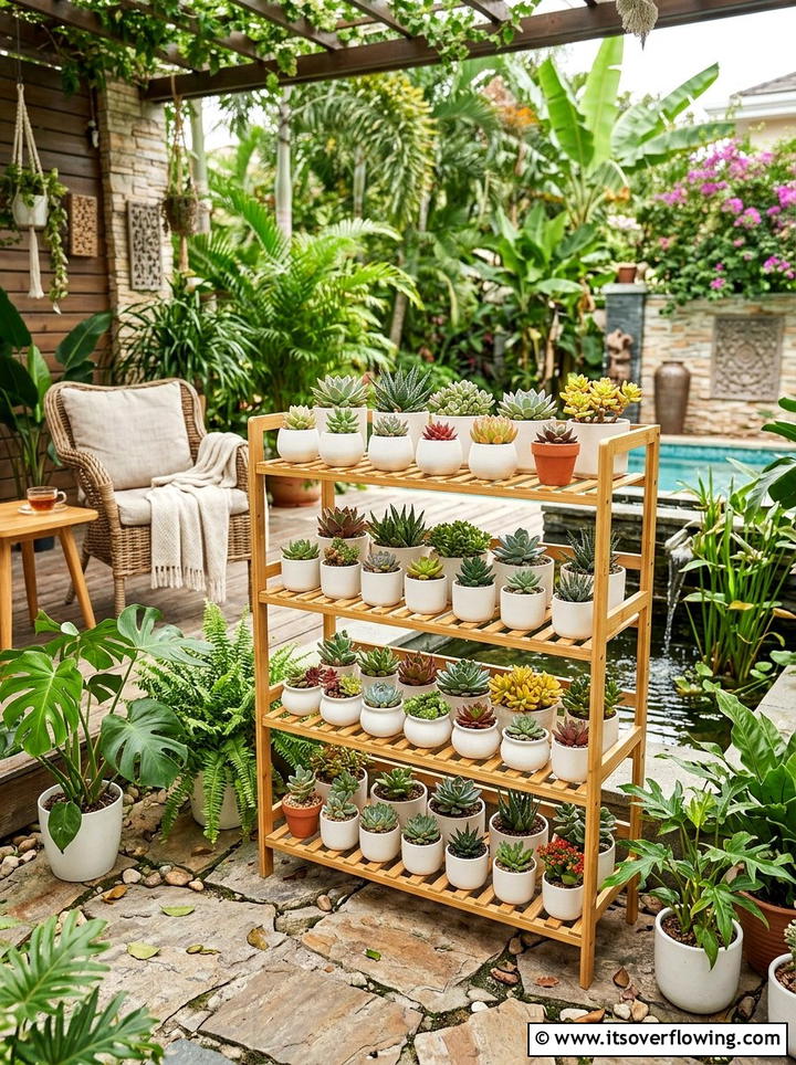 Bamboo Shoe Rack Succulent Display - 25 creative garden ideas with shoe planter wall