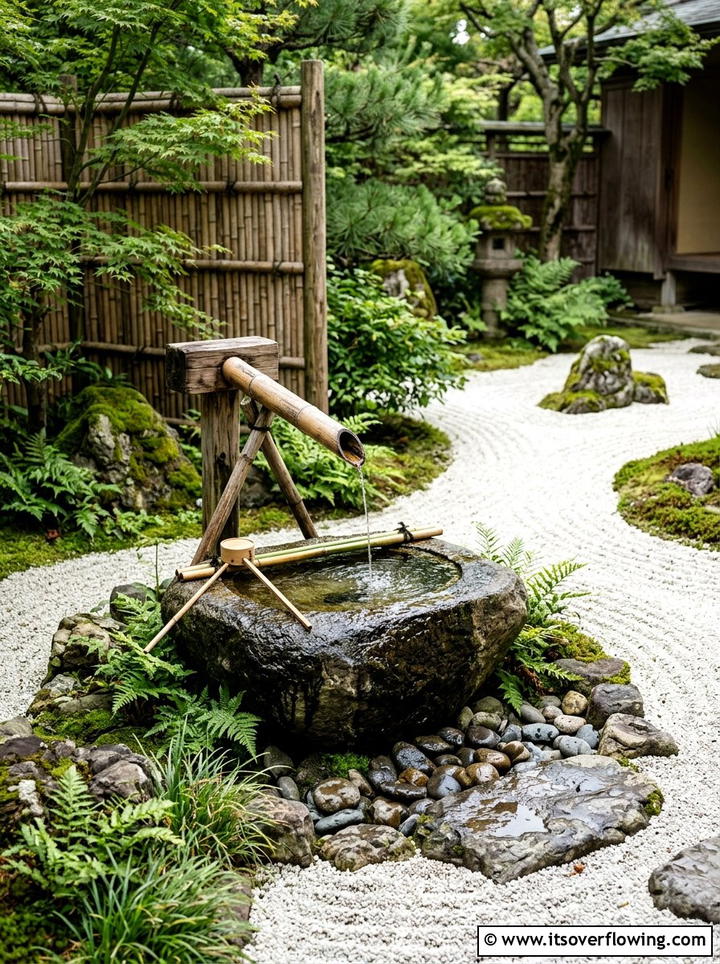 Bamboo Spout Fountain - 25 backyard ideas with fountain