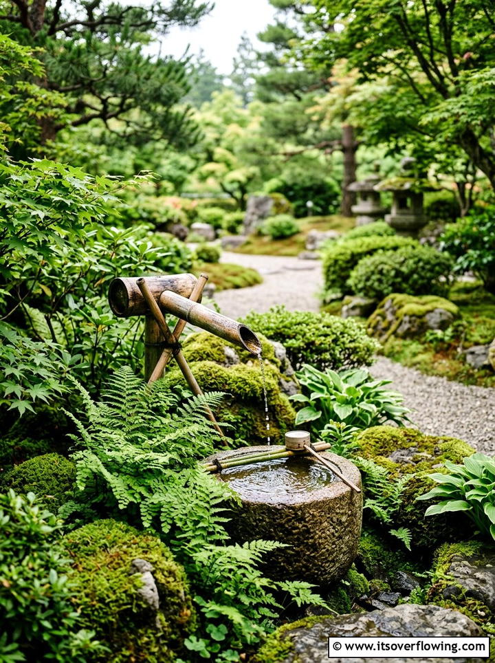 Bamboo Spout Water Feature - 25 garden decor ideas with mini fountains