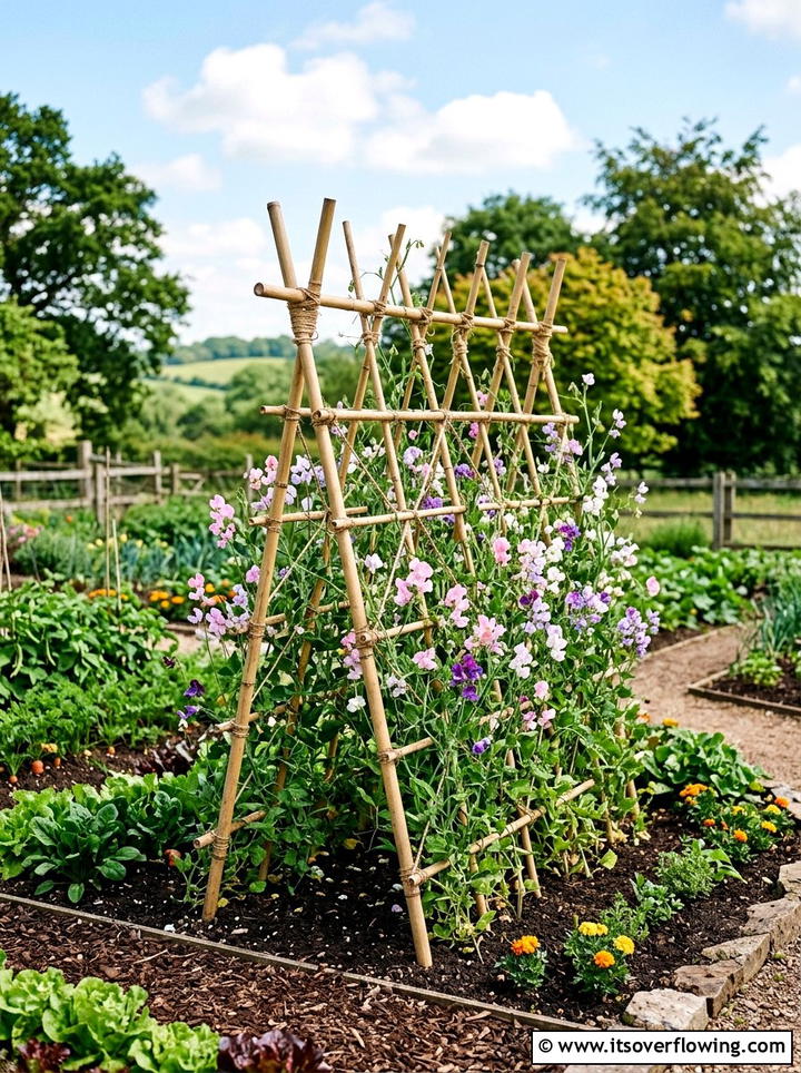Bamboo Stake Trellis - 25 cheap garden ideas with dollar store decor