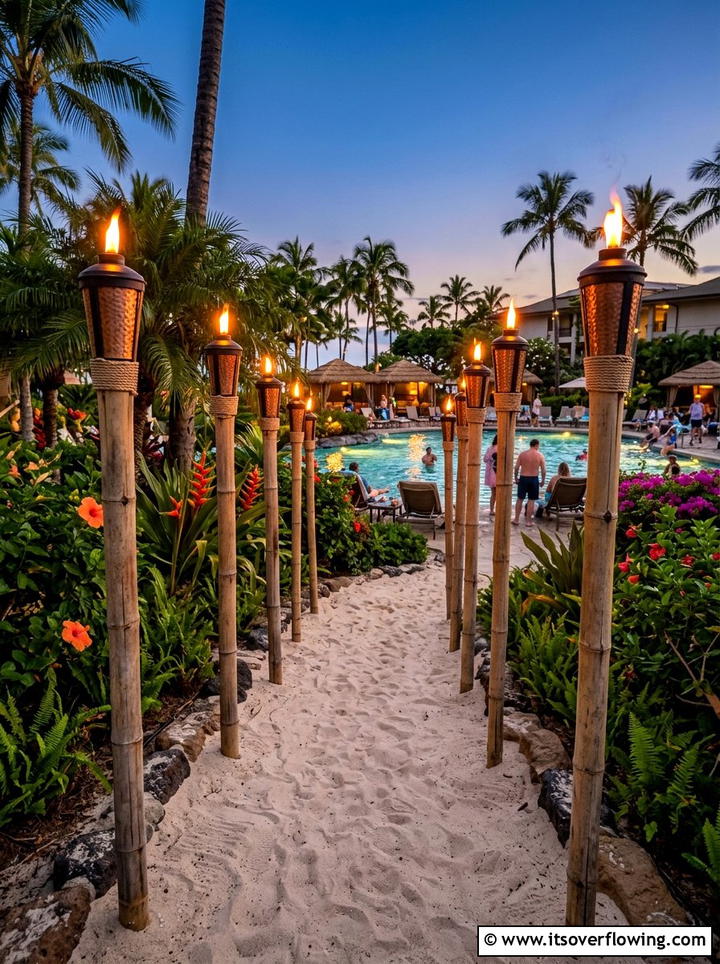 Bamboo Tiki Torch - 25 backyard ideas with path lighting