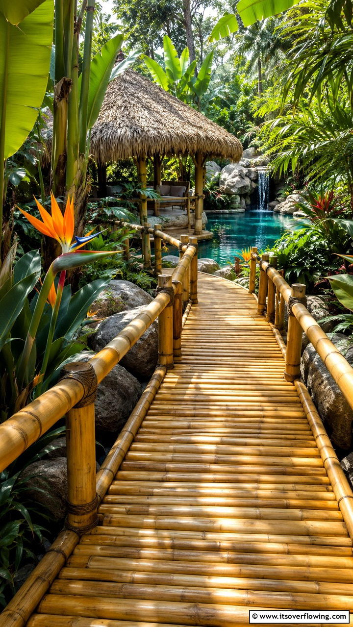 Bamboo Walkways for Exotic Appeal - 20 Pool Walkway Ideas for a Stunning Backyard
