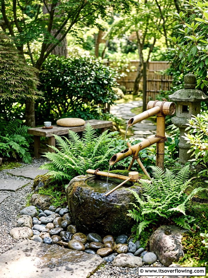 Bamboo Water Fountain - 25 garden decor ideas with bamboo accents
