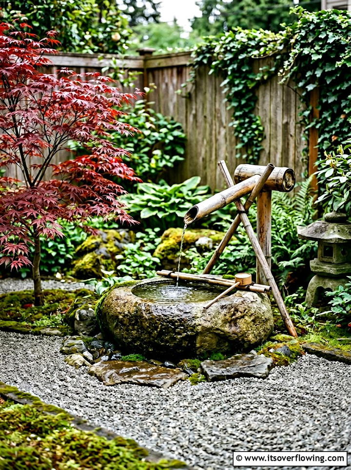 Bamboo Water Spout - 25 backyard decorating ideas with mini fountains