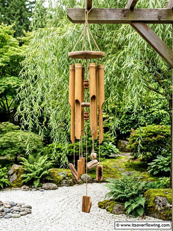 Bamboo and wood wind chime - 25 recycled garden ideas with recycled wood art