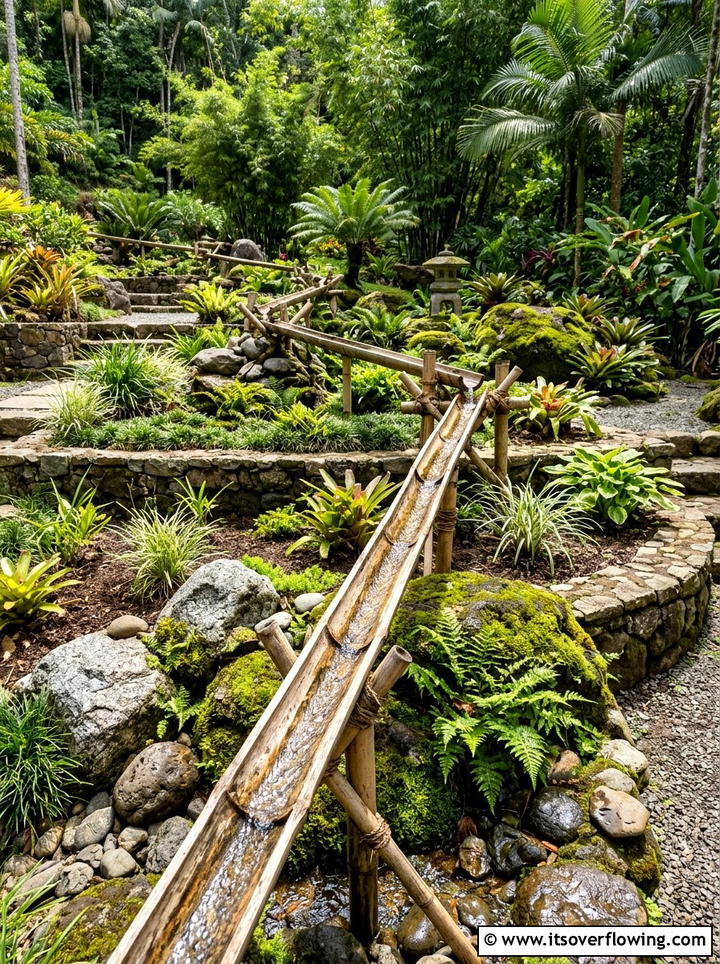 Bamboo pipe irrigation - 25 recycled garden ideas with rainwater collection
