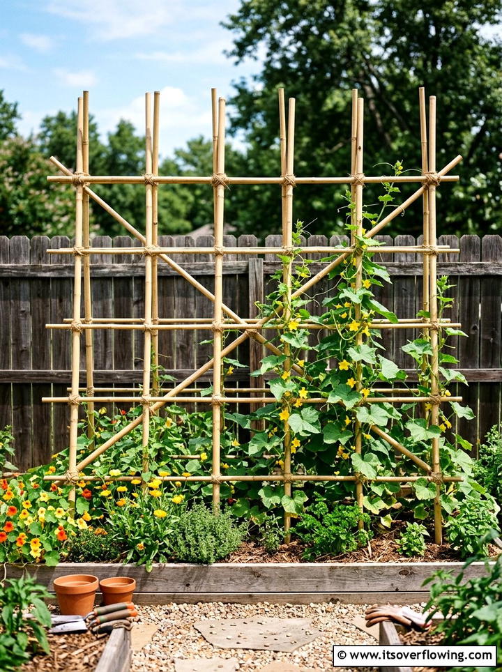 Bamboo pole garden trellis - 25 cheap garden ideas with homemade trellis