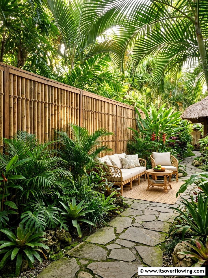Bamboo privacy fence - 25 backyard decorating ideas with tropical accents