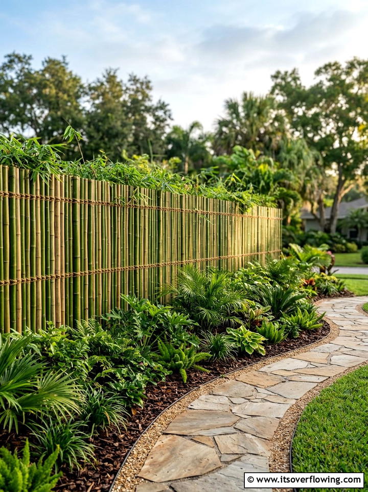 Bamboo privacy fence - 25 garden design ideas with tropical foliage