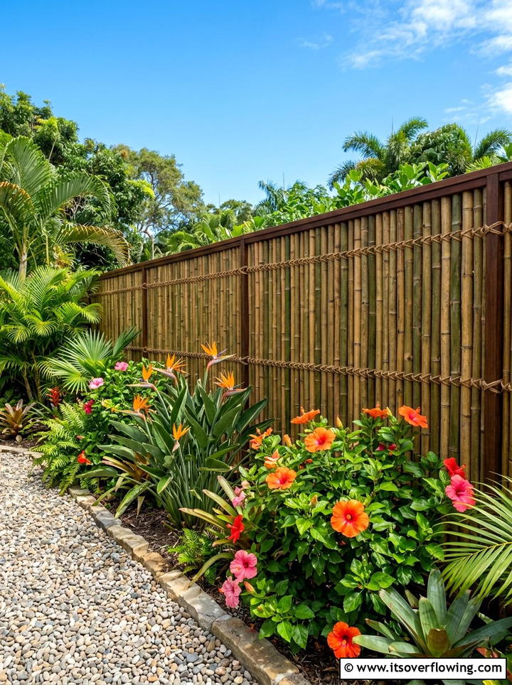 Bamboo privacy fence - 25 backyard ideas with tropical retreat