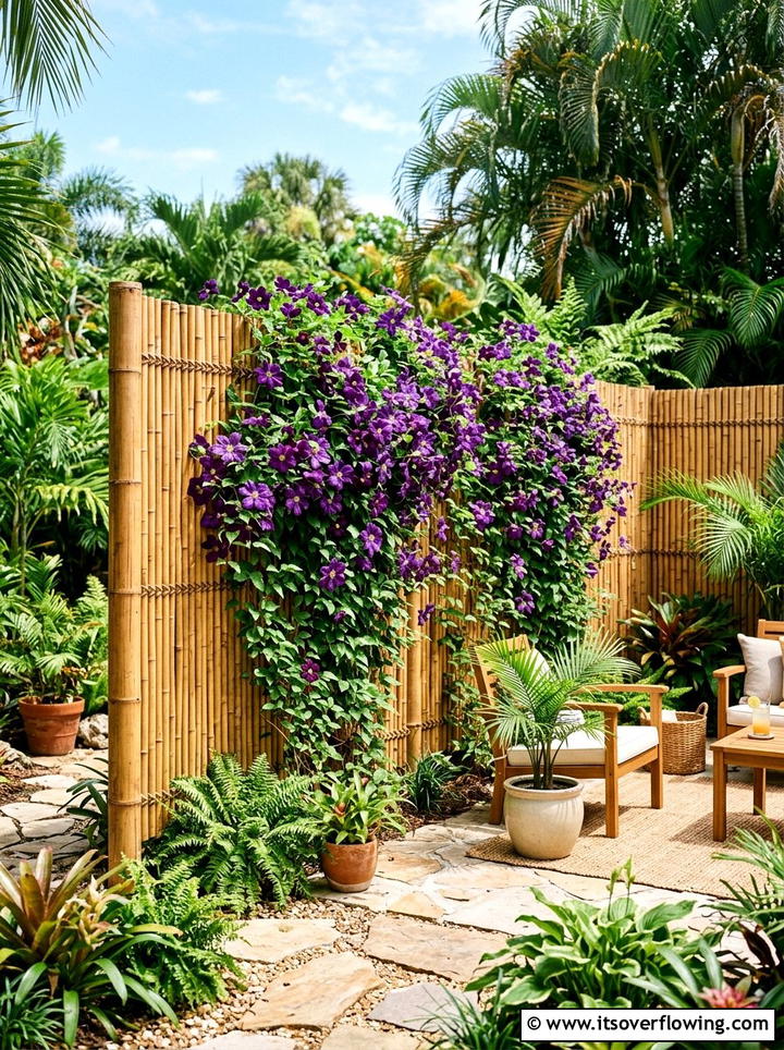 Bamboo privacy screen vines - 25 garden decor ideas with floral displays
