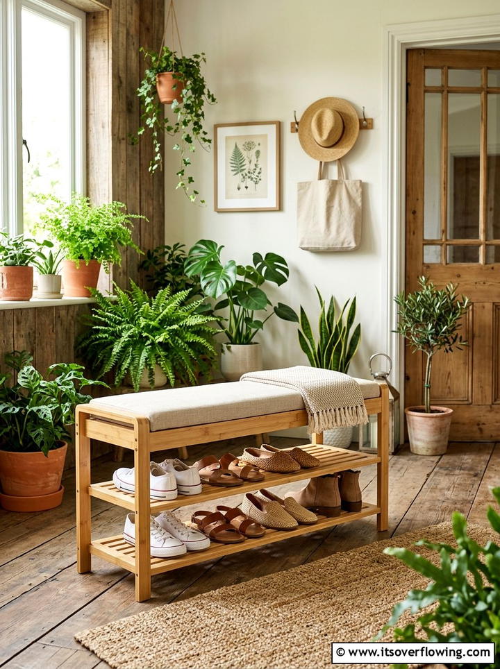 Bamboo shoe rack with seating - 25 front porch ideas with shoe storage