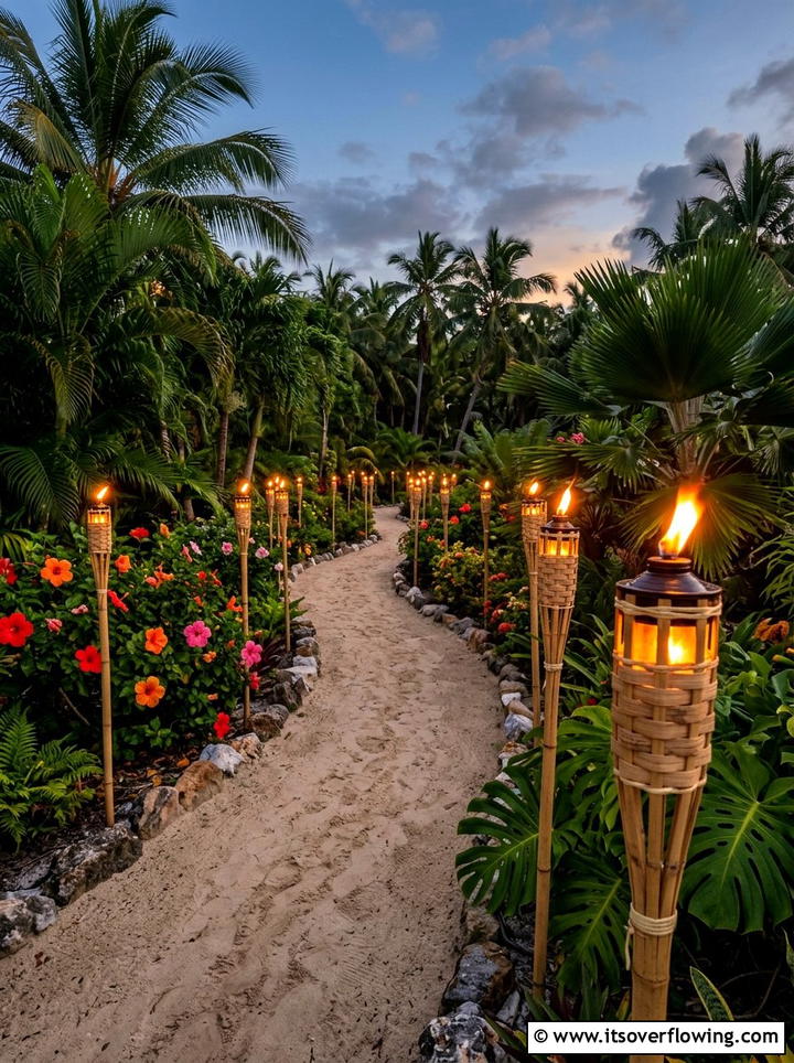 Bamboo solar torch - 25 garden ideas with pathway lights