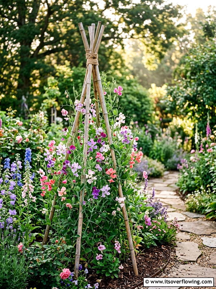 Bamboo teepee support - 25 garden ideas with trellis