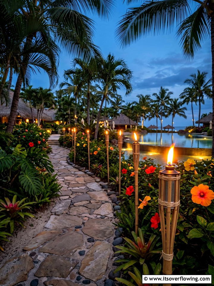 Bamboo torch lighting for tropical yards - 25 garden decor ideas with pathway lighting