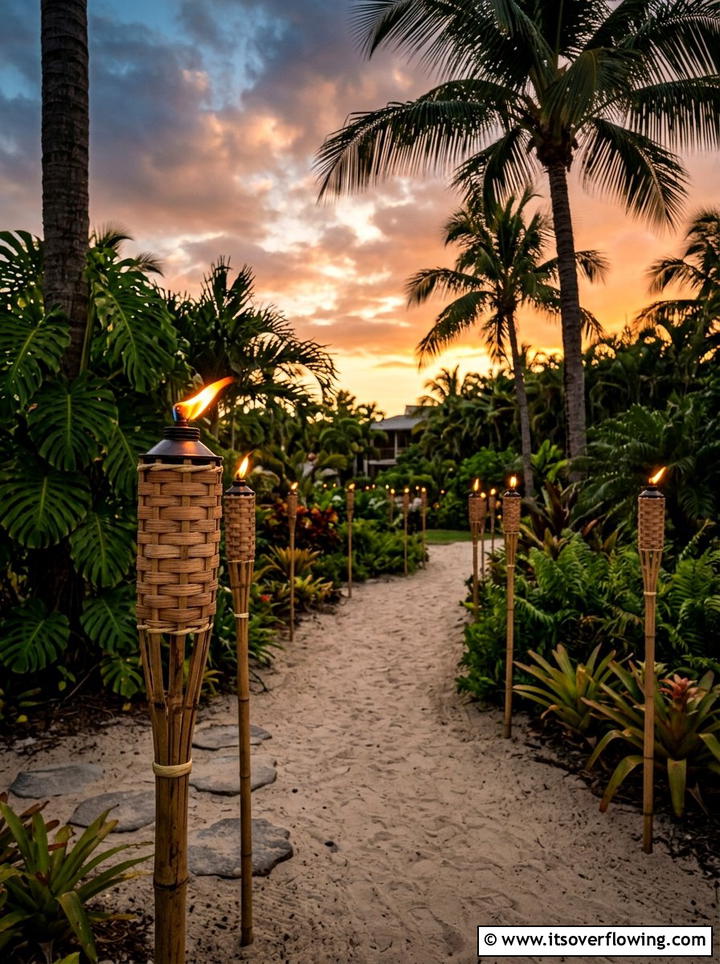 Bamboo torch lights for tropical garden - 25 small garden ideas with lighting