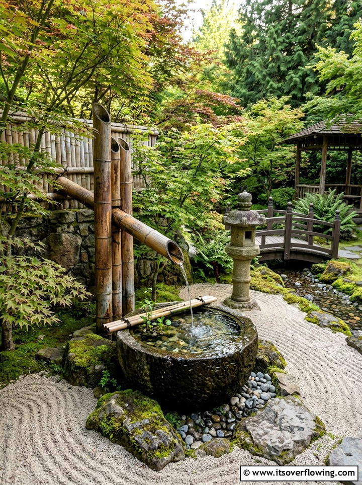 Bamboo wall fountain - 25 creative garden ideas with fountain wall
