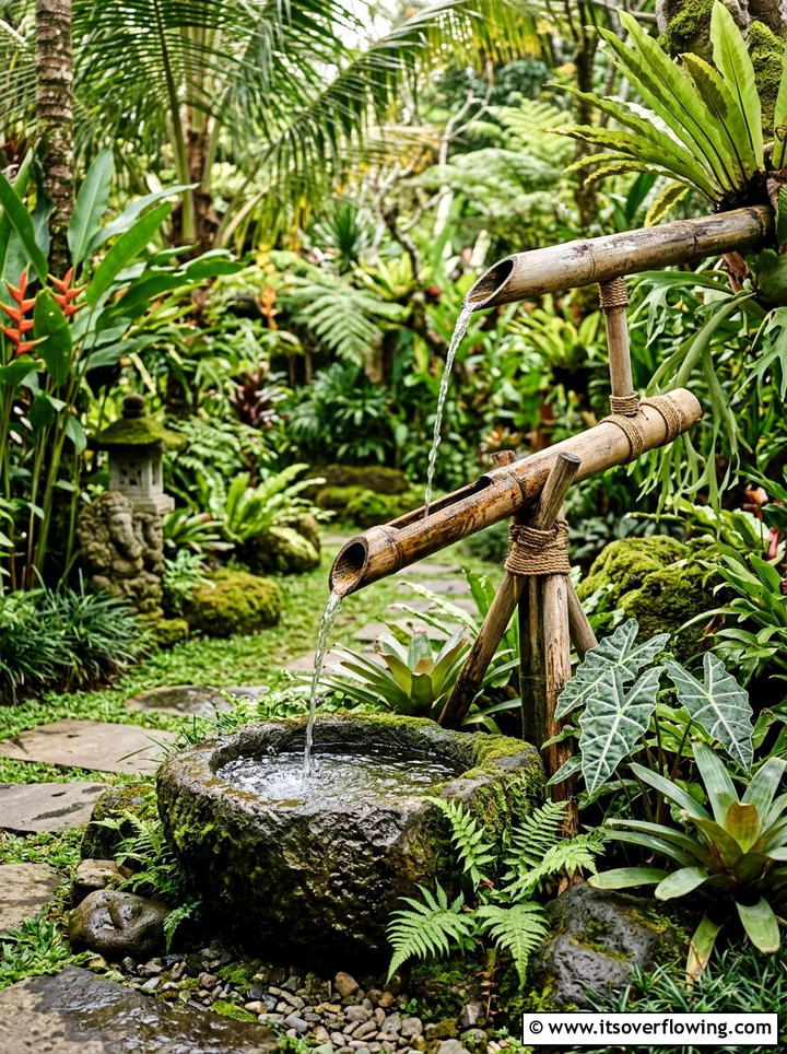 Bamboo water spout - 25 backyard ideas with water feature